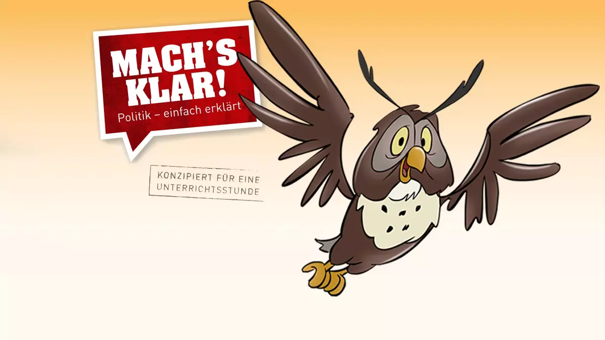Logo: Eule der Publikation: Mach´s klar! Politik - Einfach erklärt. Konzipiert für eine Unterrichtsstunde